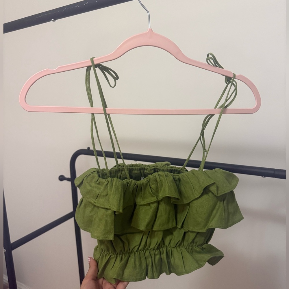 Reformation Green Ruffle Crop Top - Picture 4 of 4